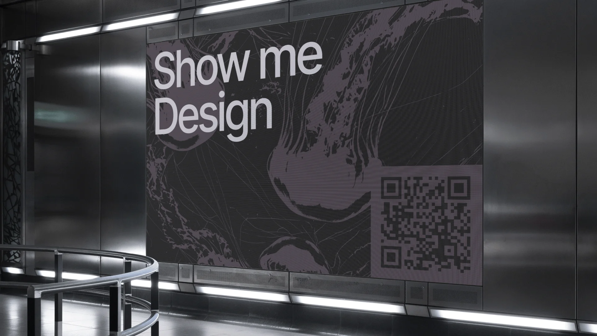 AI-assisted Show me Design poster mockup in a metro interior